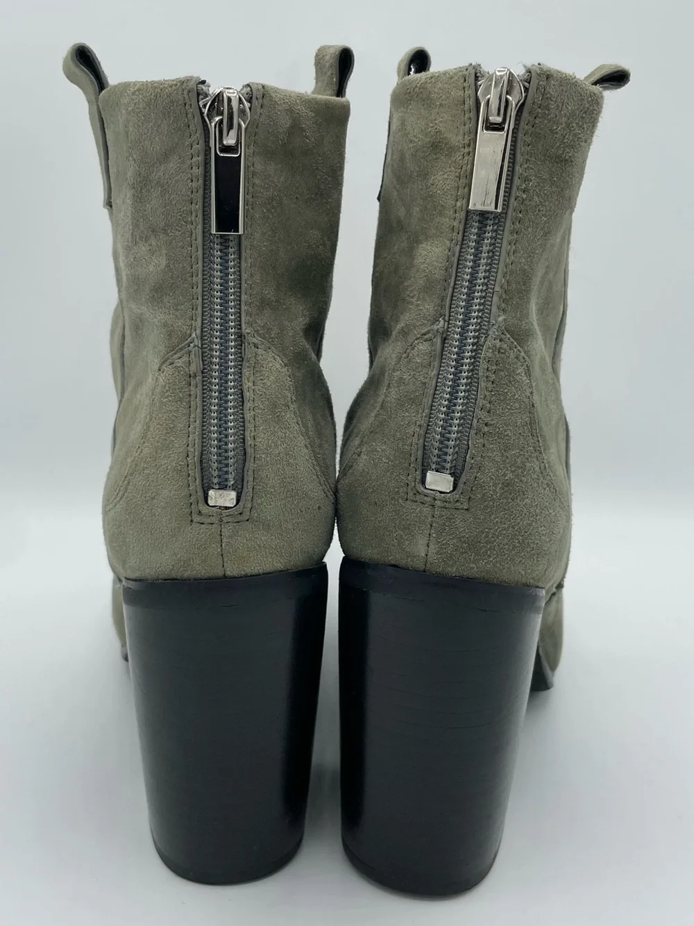 RAYE Olive Suede Ankle Booties with Block Heel